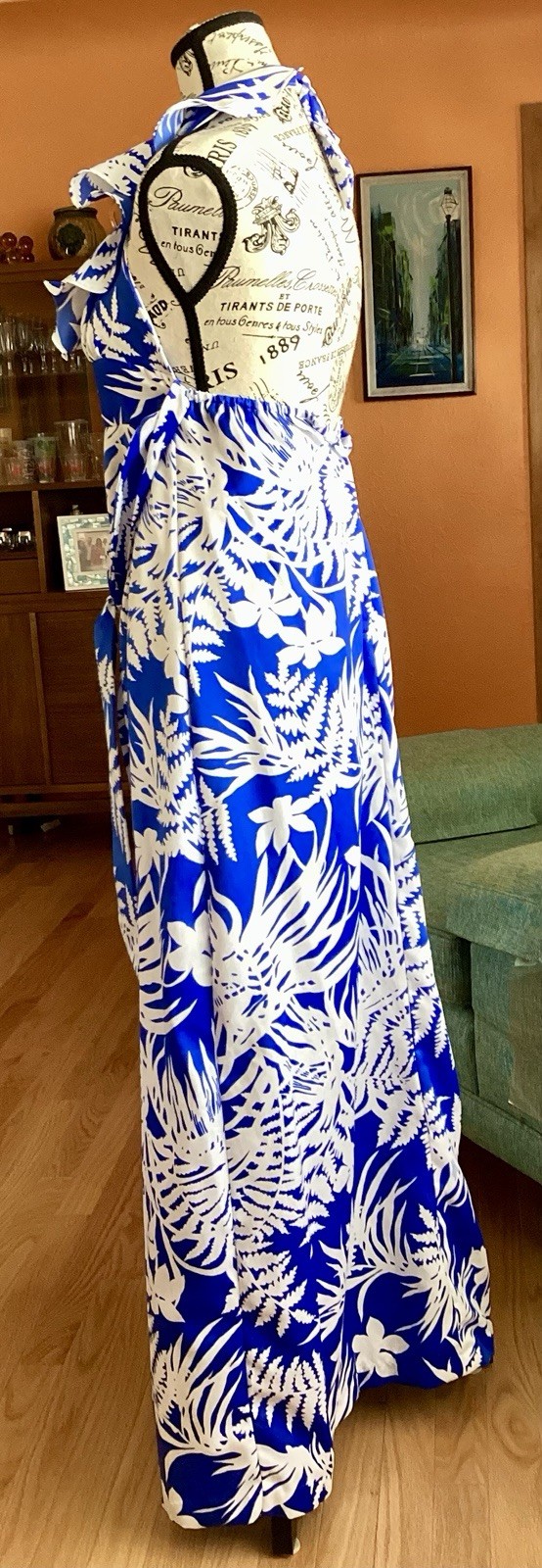 70s Pomare Ruffled Halter Top Hawaiian Maxi Dress – Vintage sz 8 –