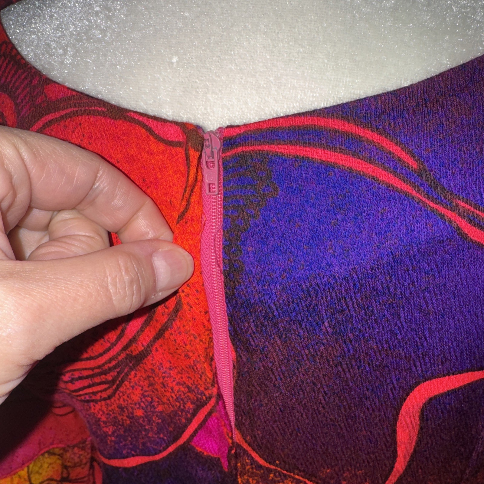 Vintage Sears Hawaiian Fashions Orange Purple Blue Barkcloth Maxi Dress 36” Bust