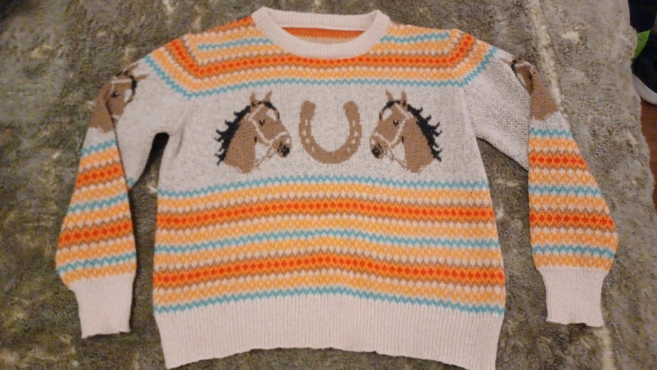 Women&rsquo;s VINTAGE 70s Horse Knit Pullover Sweater – Size M