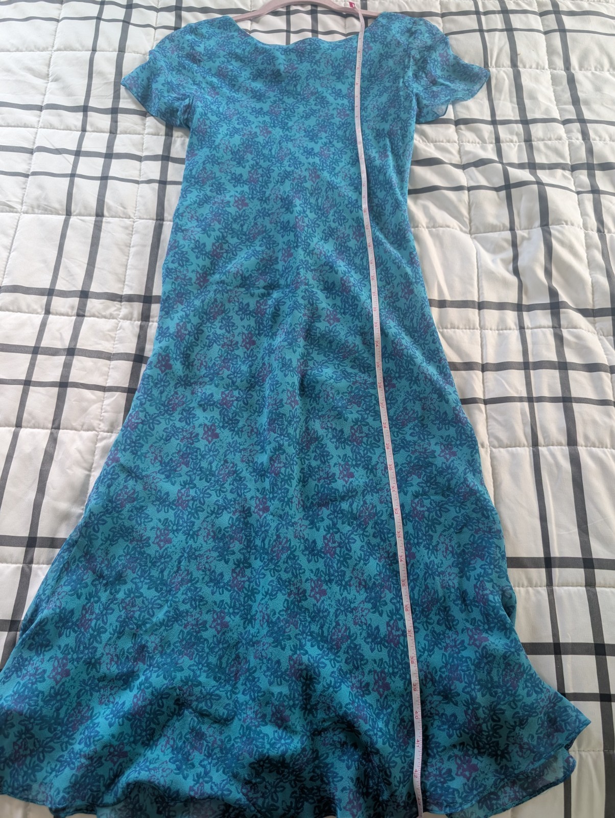 David Warren Petite Silk Floral Midi Dress Teal Purple Cutout Back Size 6P