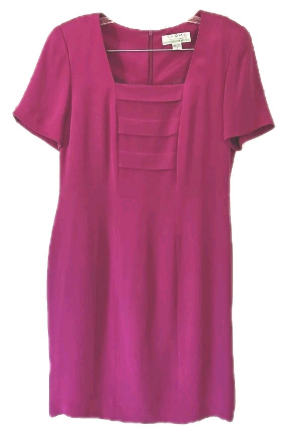 Shomi by Miller Shor Sheath Dress Lined Hidden Zipper Fuschia 100% Silk Size 10