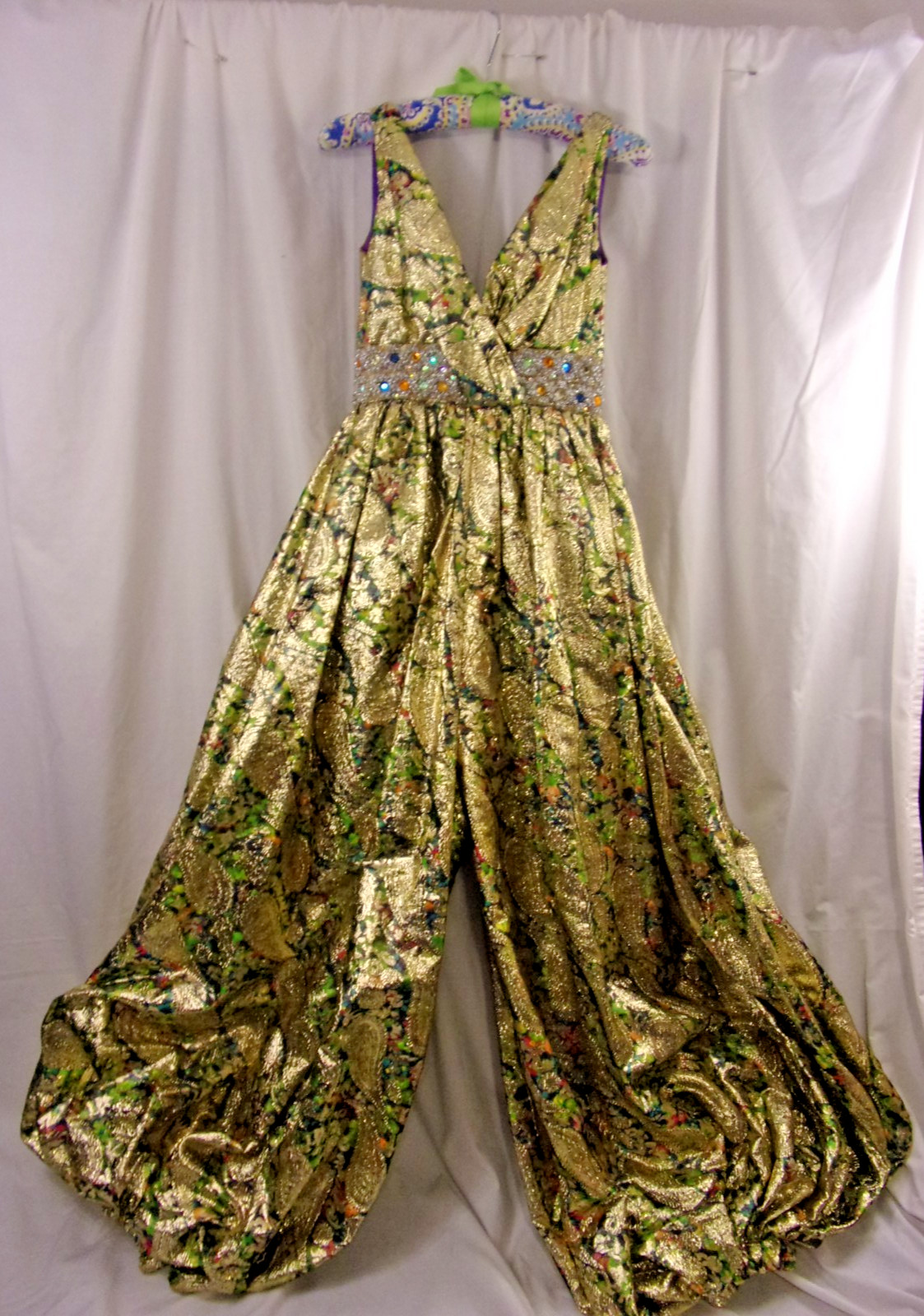 Vintage Lillie Rubin Metallic Gold Paisley Jewel Harem Pant Jumpsuit 5 ICONIC