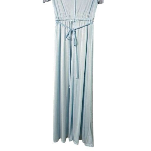Vintage Prairie Cottagecore 70s Small Flutter Sleeve Pleated Powder Blue Dress