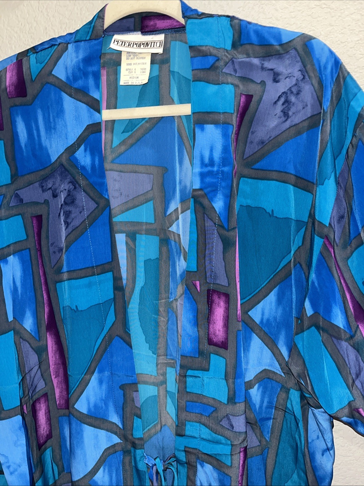 Peter Popovitch Robe Size MEDIUM Vintage USA Made Vibrant Tie Shoulder Pads