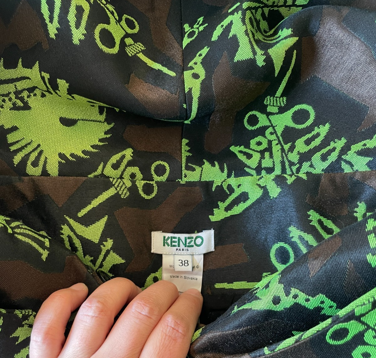 NWOT Kenzo Jacquard Structured Lime Camo Print Mini Skirt Size S | M Sportif Y2K