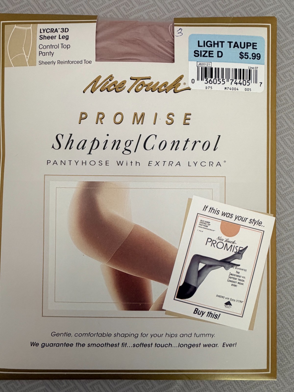 Color: Light Taupe Size D Shaping/Control Pantyhose Sheer w- Extra LYCRA