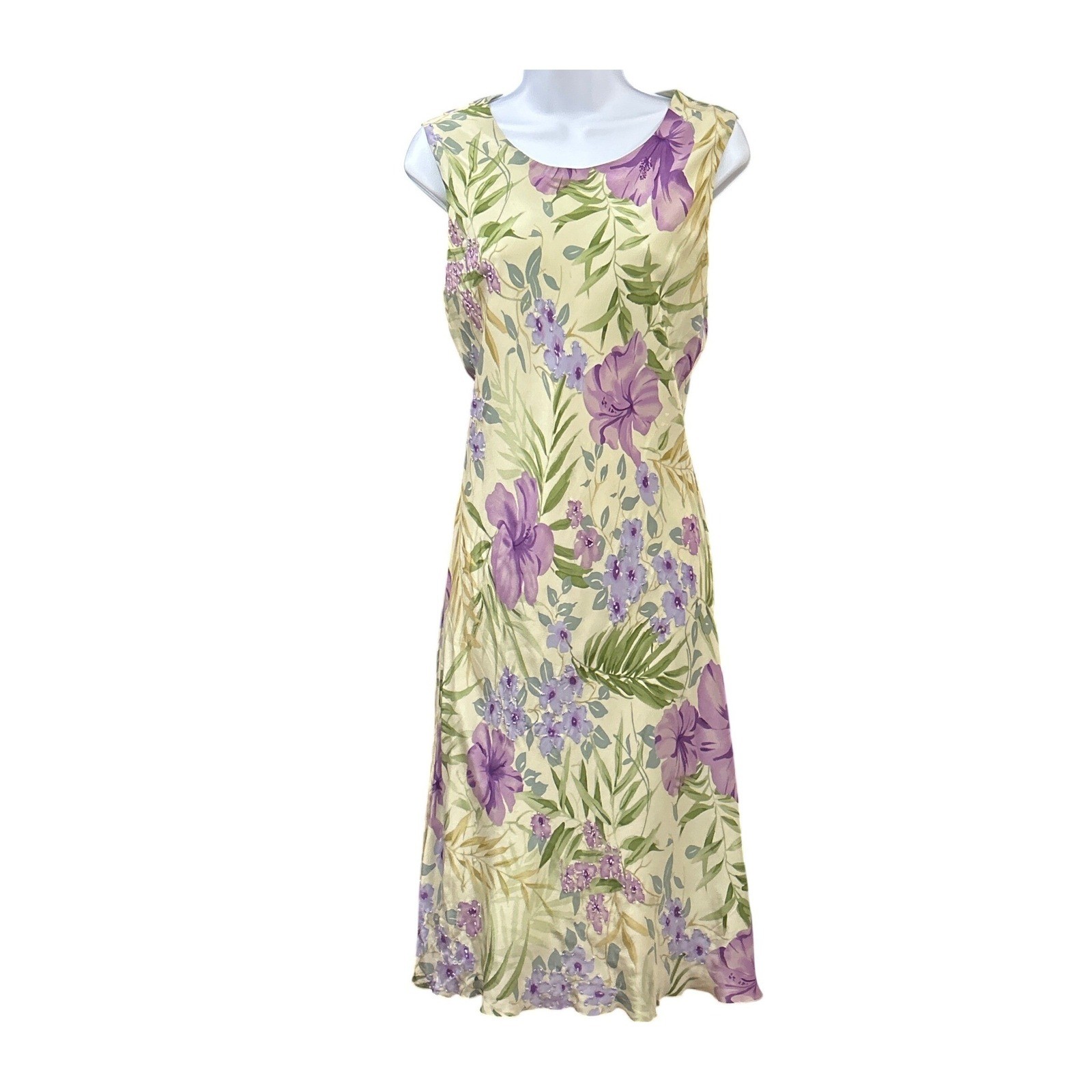 VIntage Y2K 90s Chelsea & Violet Floral Beaded Midi Dress Cottagecore Fairycore