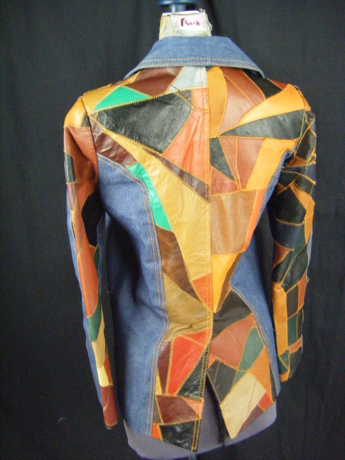 ROSEMARY Vtg 70 Leather Patchwork Denim Jacket-Bust 35/2XS-XS