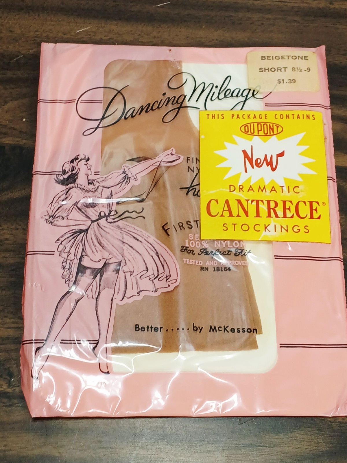 Vtg 50&rsquo;s Cantrece Stockings = Lot of 2 Pairs = Beige/Short 8.5-9 size = NOS