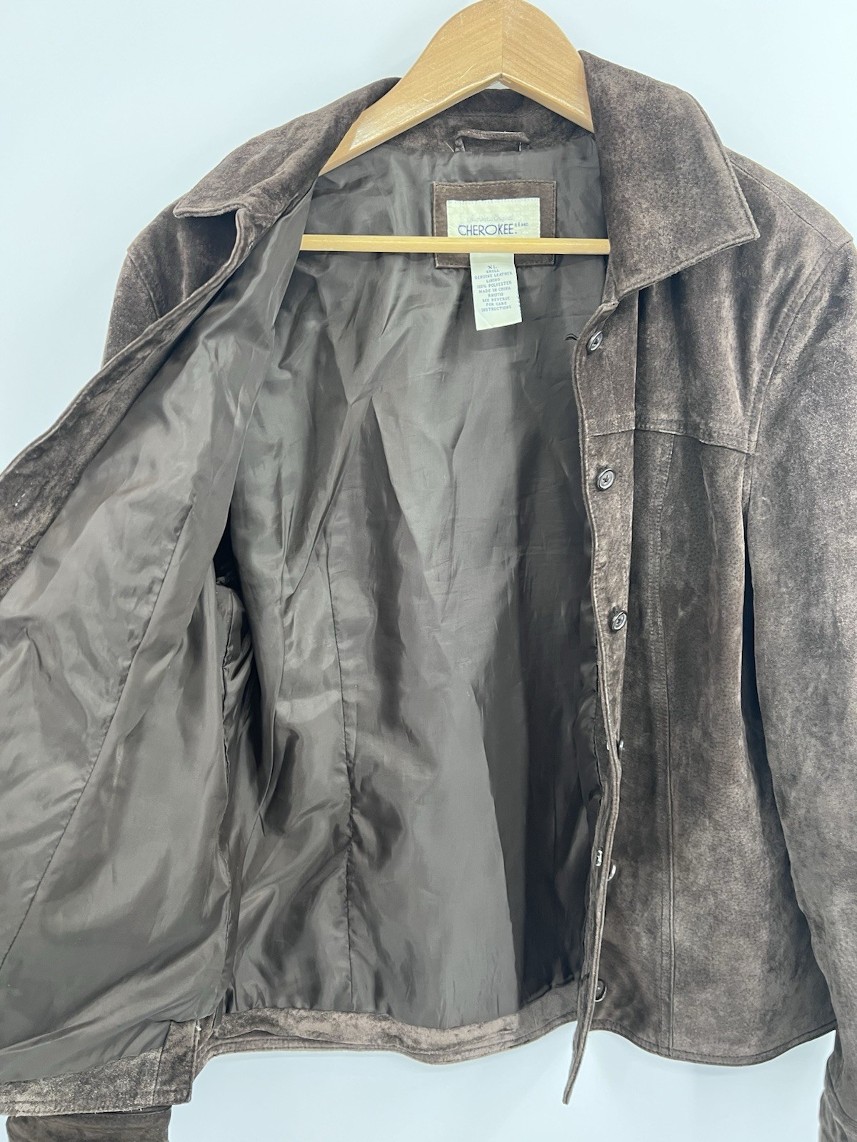 VTG Cherokee Chocolate Brown Button Front Suede Coat XL Y2K