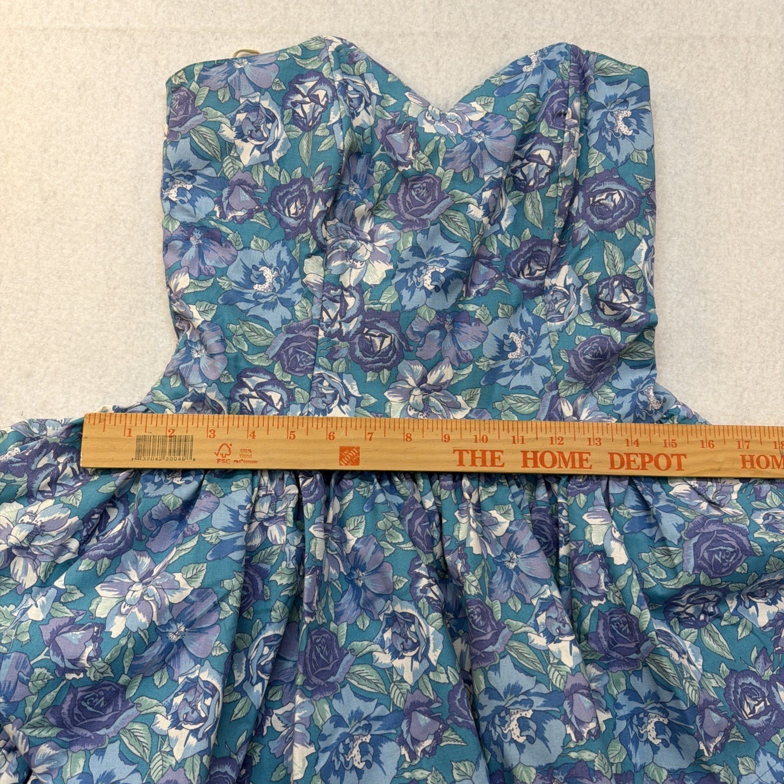 Vtg Laura Ashley Dress Medium Strapless Ruffle Tiers 90s Floral Blue Cottagecore