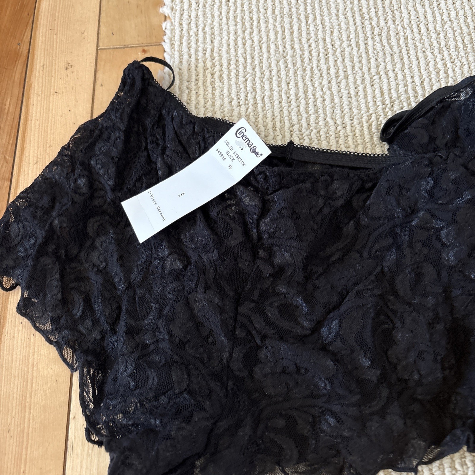 Vintage Cinema Etoile Lace 2pc solid stretch black Lingerie nylon Small NWT