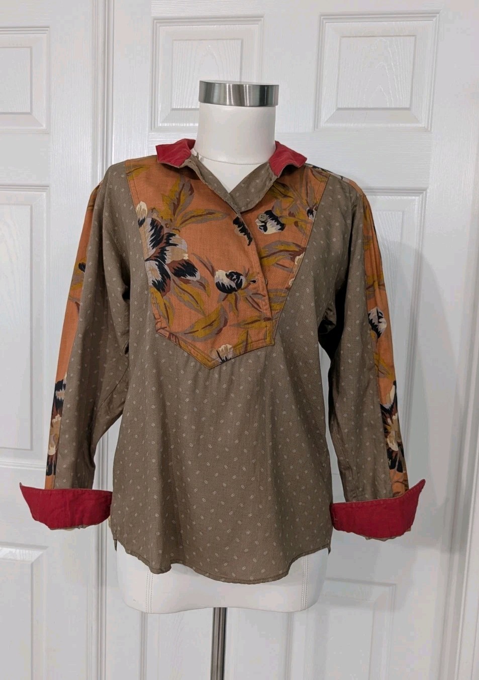 Vintage 80&rsquo;s KENZO Paris Floral Patchwork 50% Wool Shirts Sz 6( Loose) 8(Snug)
