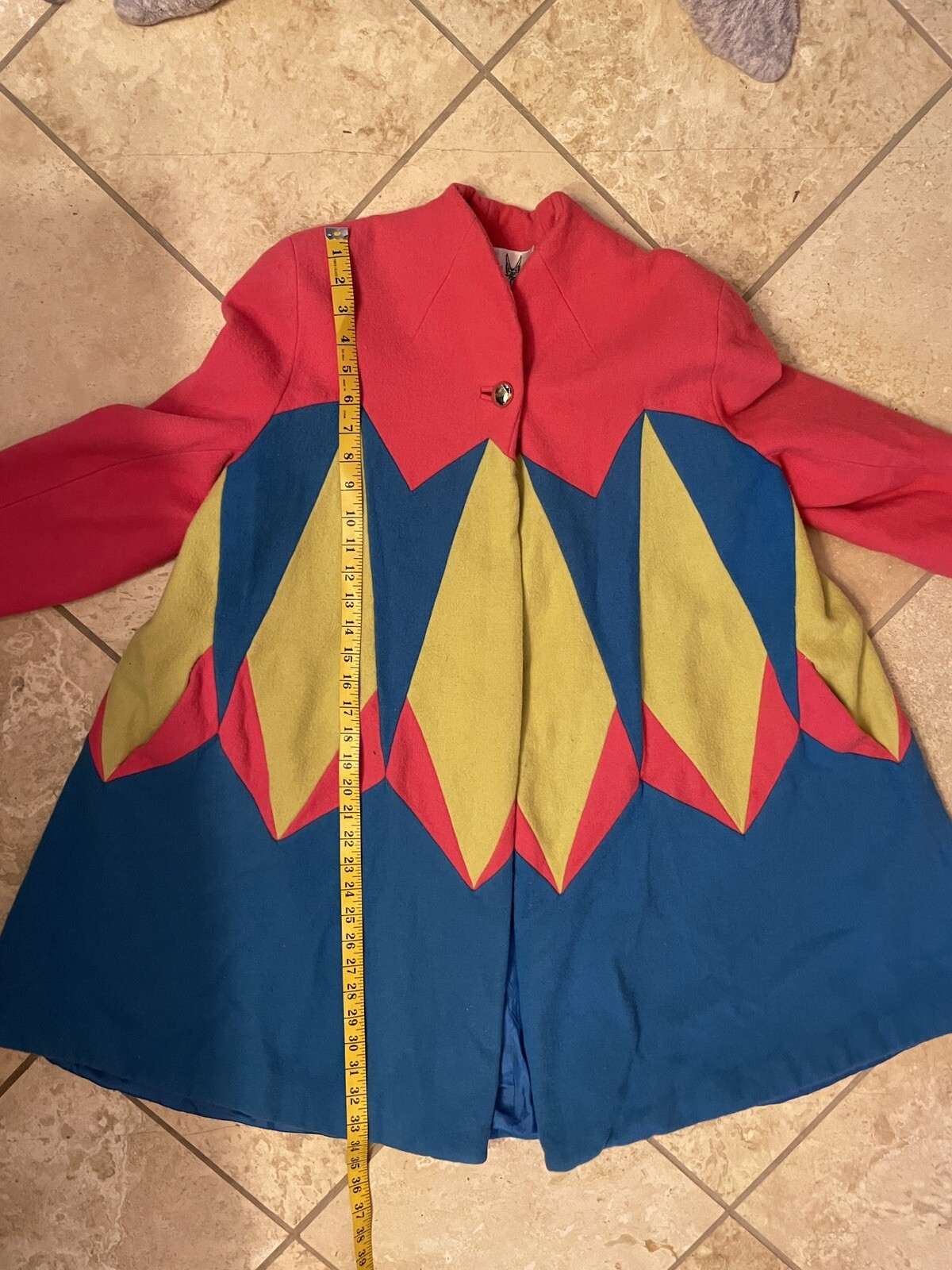 Vintage Swing Wool Coat Jacket Retro Neon Brite Pink Yellow Blue Fai Tat