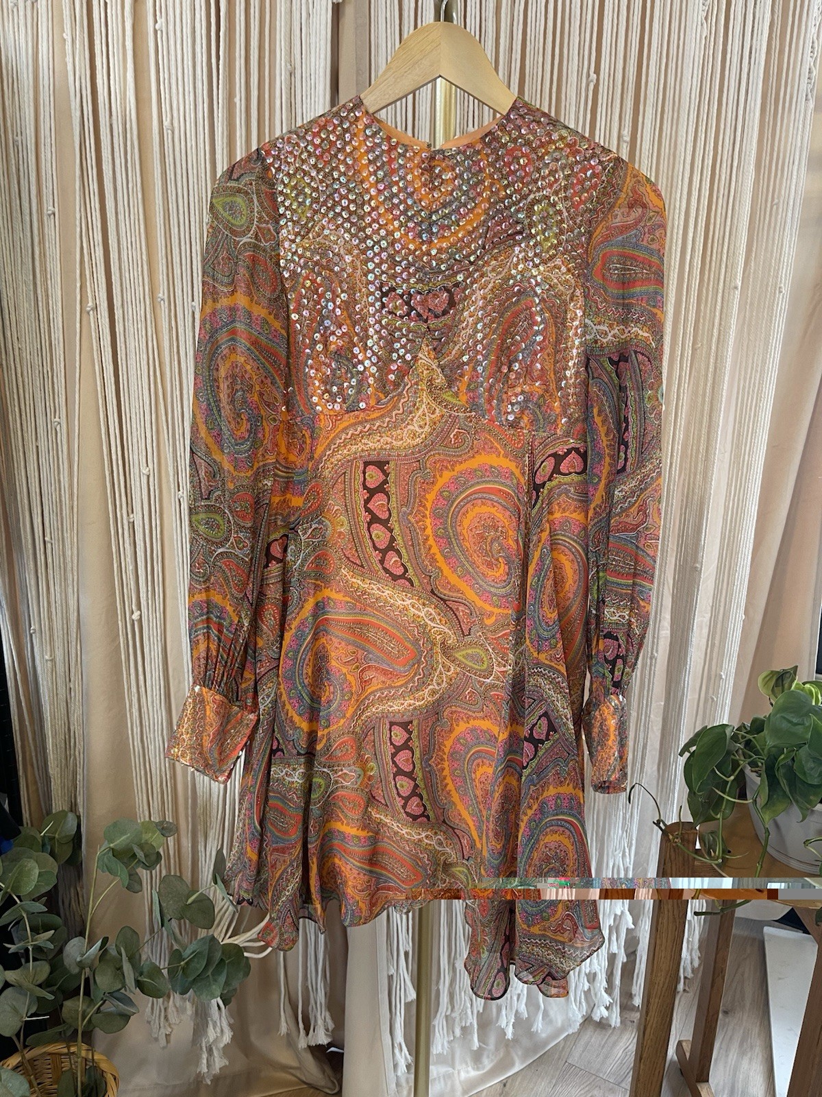 Vintage 60s/70s Lisa Meril Paisley Mini Dress sequin detail bright colors Disco