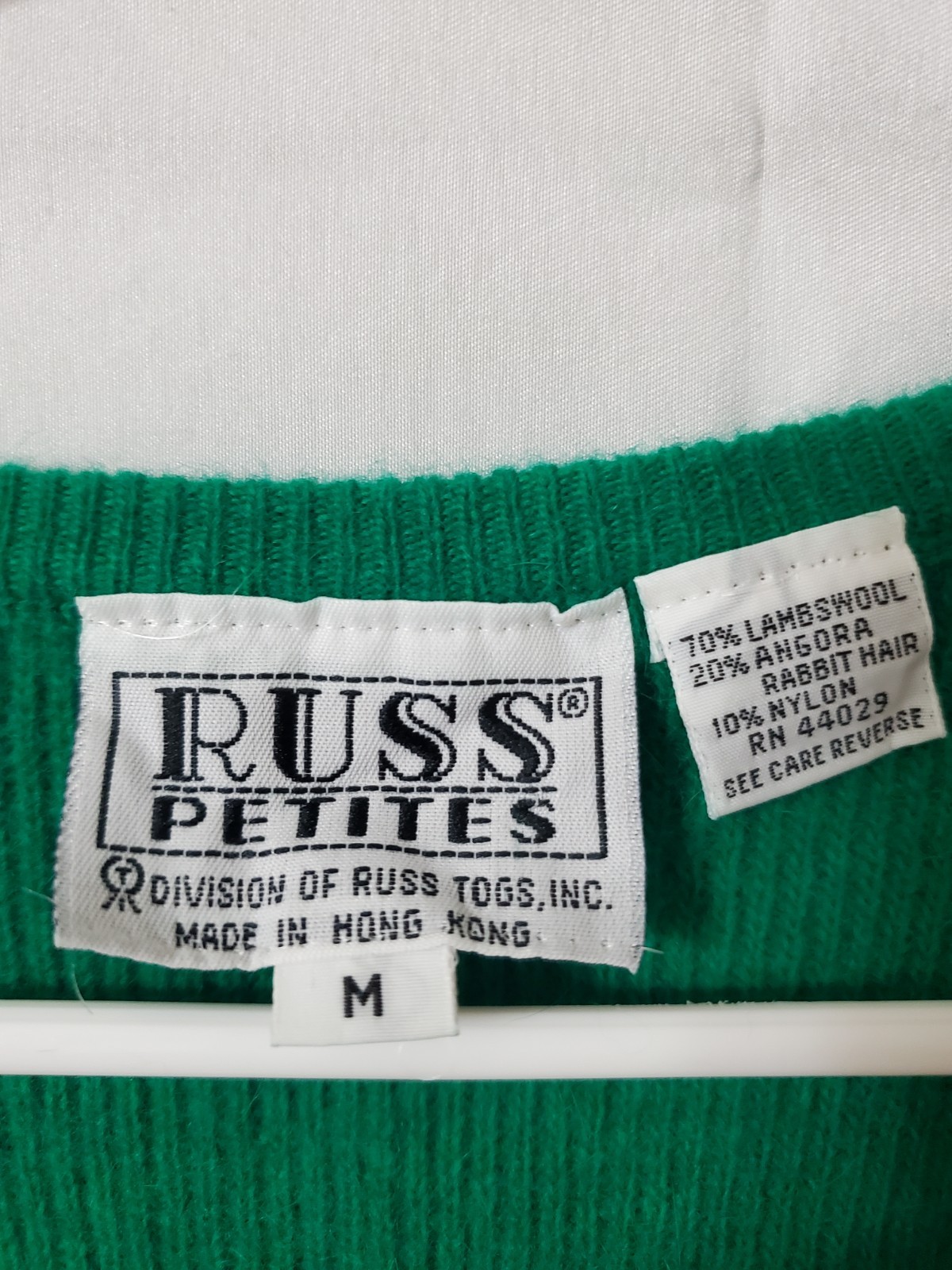 Russ Petites Vintage Lambswool Rabbit Vest Women&rsquo;s Medium Green V Neck Pullover
