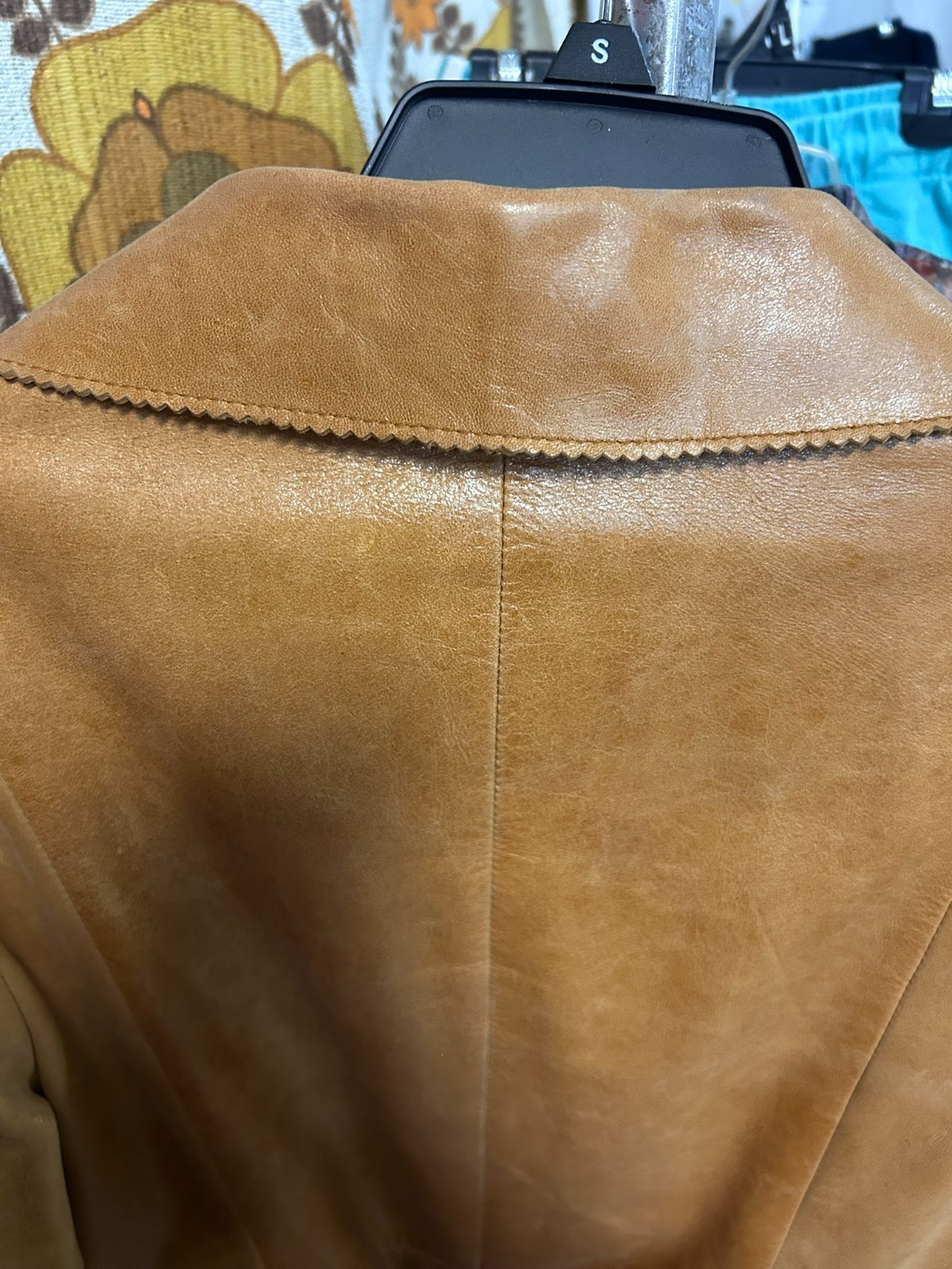 Vintage Leather Jacket Skirt Set Womens S 4 Camel Cutwork Floral Belted