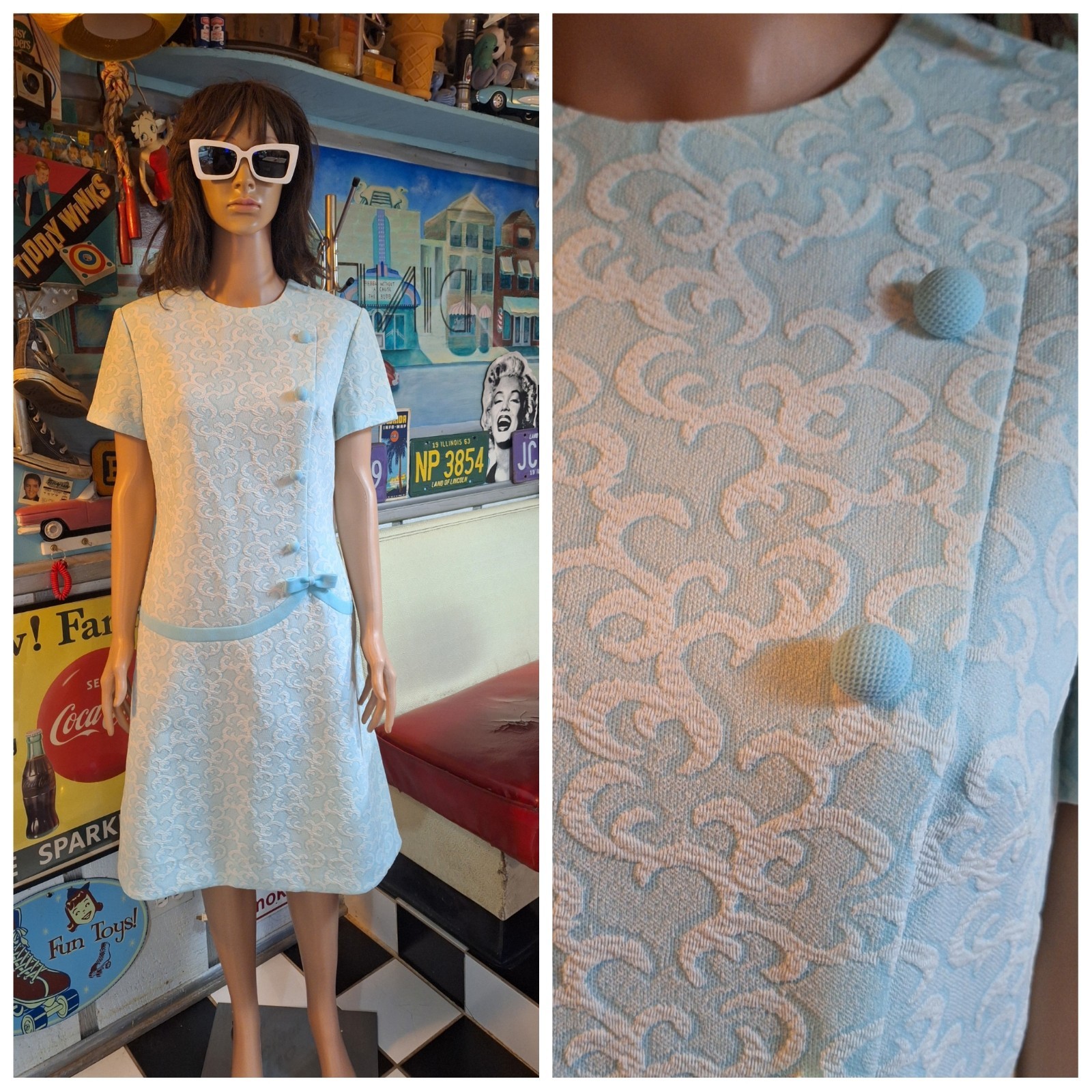VTG Mid-century Mod 60s 70s SCHAPIRA Double Knit Polyester Drop Waist Dress M/L