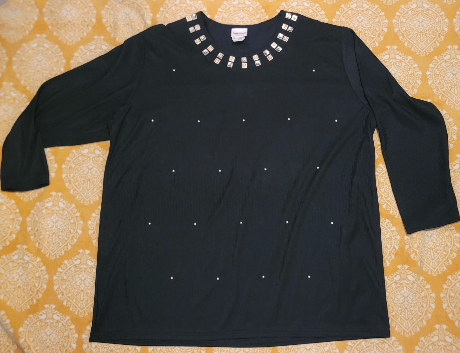 Vintage Bobbie Brooks Plus Size 22 Black Long Sleeve Top With Gorgeous Details