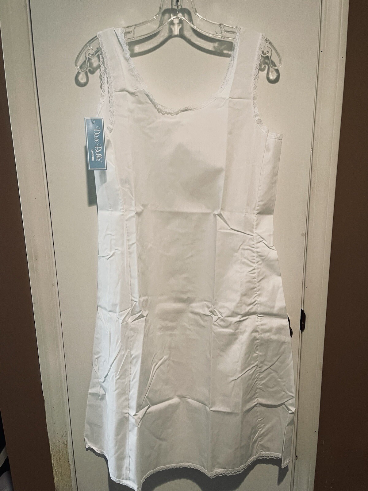 Vintage Dixie Belle Nightgown Slip Womens 36 S White Lace Cotton Lightweight USA