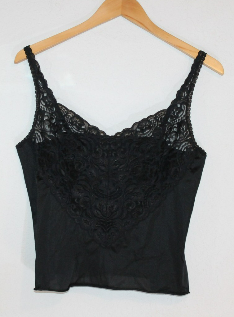 Vintage Vanity Fair black camisole lace top USA Size 38 nylon/lycra lightweight