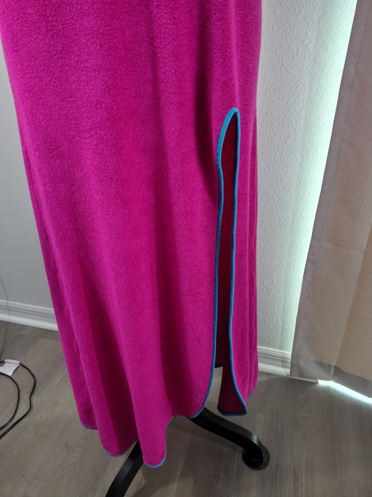 Vintage Dutchess Terry Cloth 60s Gown Hot Pink Sm Teal TrimMaxi Stretch Bodycon