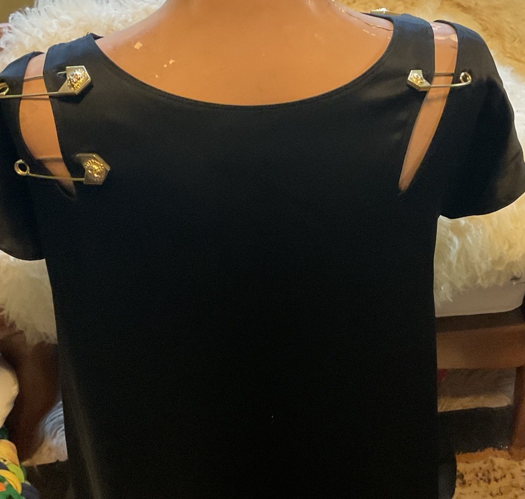 Vintage 80’s Giovanni Versace Versus Little Black six Lion Head Pin Italy Dress