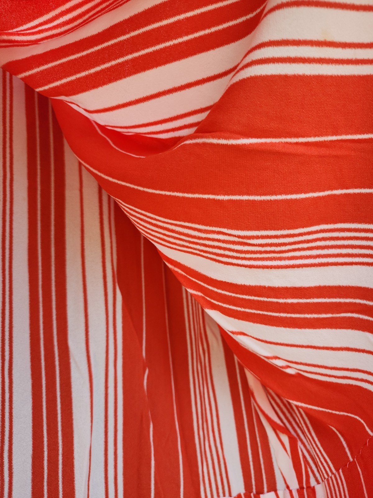 70s Handmade Orange White Stripe Silky Double Knit Polyester Dress Womens XL-1X