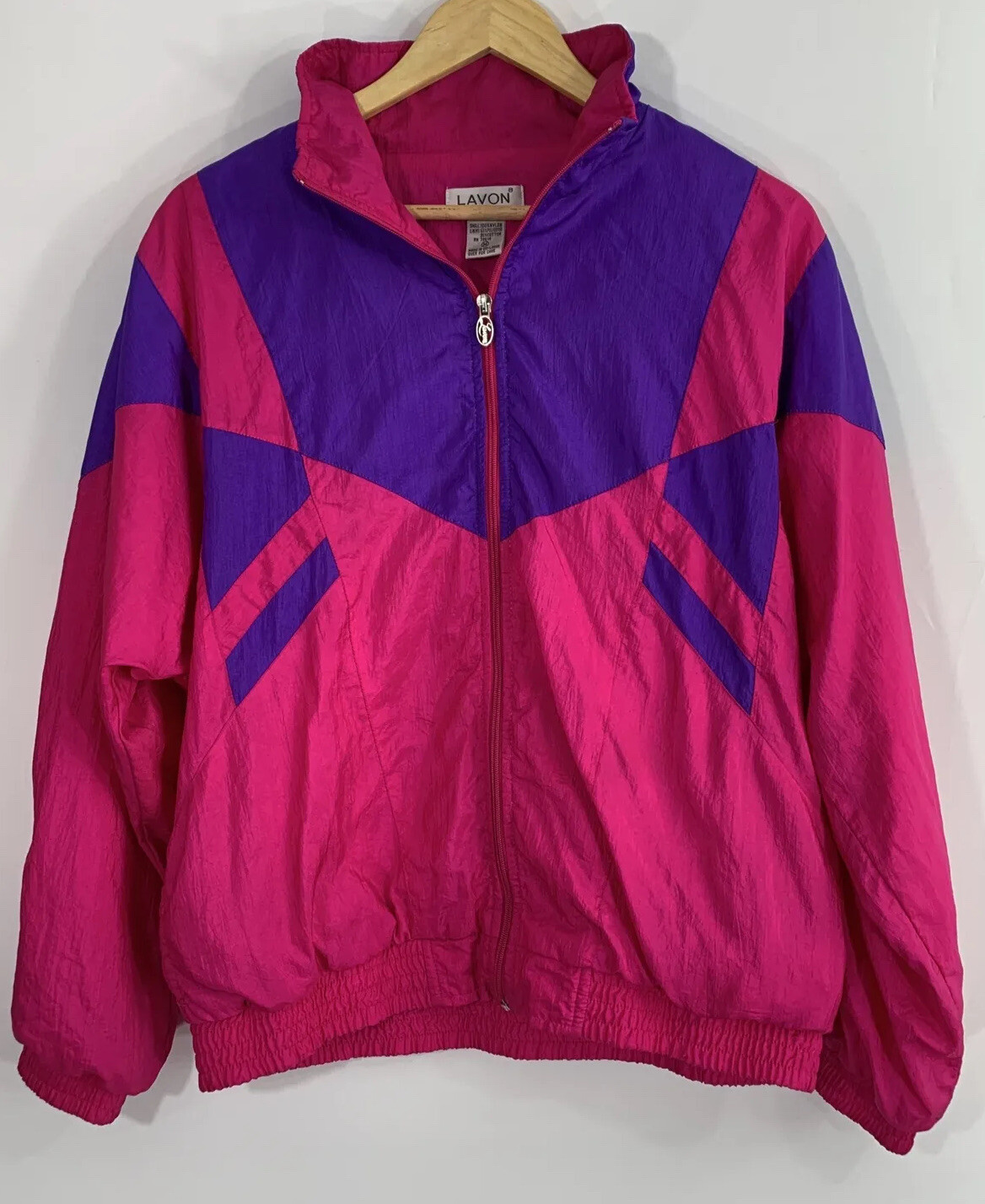 Lavon Retro Track Jacket Women’s Medium Colorblock Neon Lined Pink/Purple