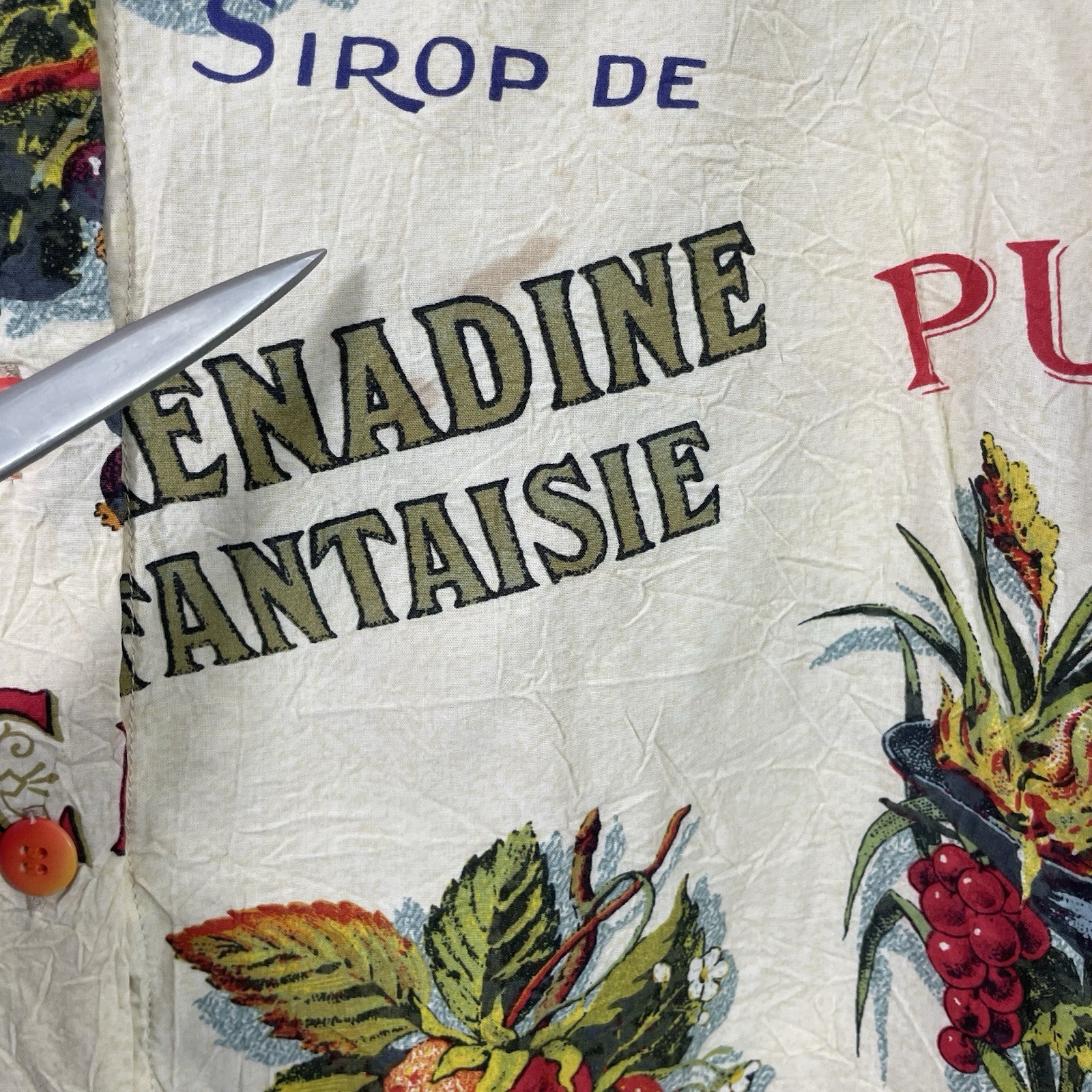 Vtg Jams World Shirt Dress Womens M/L French Fruit-Art Button-Up (REVIEW MEASUR)