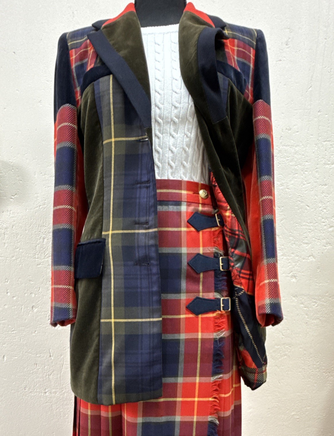 Vintage ESCADA Margaretha Ley Plaid Patchwork Wool Set Size 38
