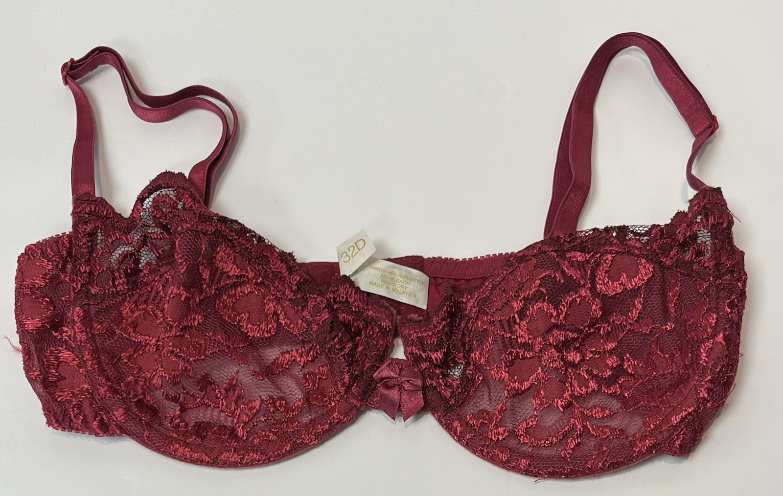 Vintage Victoria&rsquo;s Secret Gold Label Burgundy Unlined Lace Underwire Bra 32D