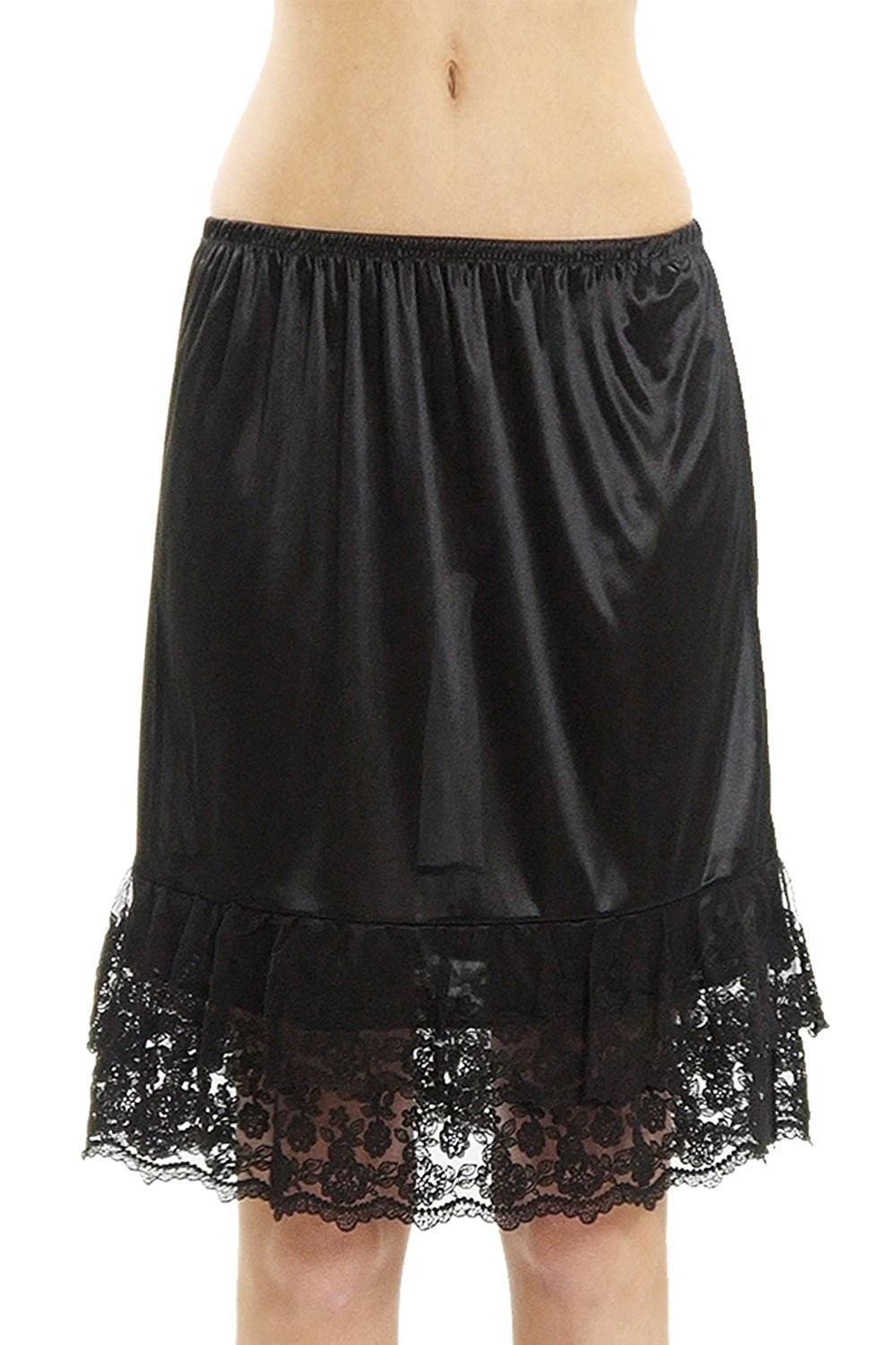 Melody Black 21&Prime; Half Slip With Double Lace Ruffle Skirt Size Small