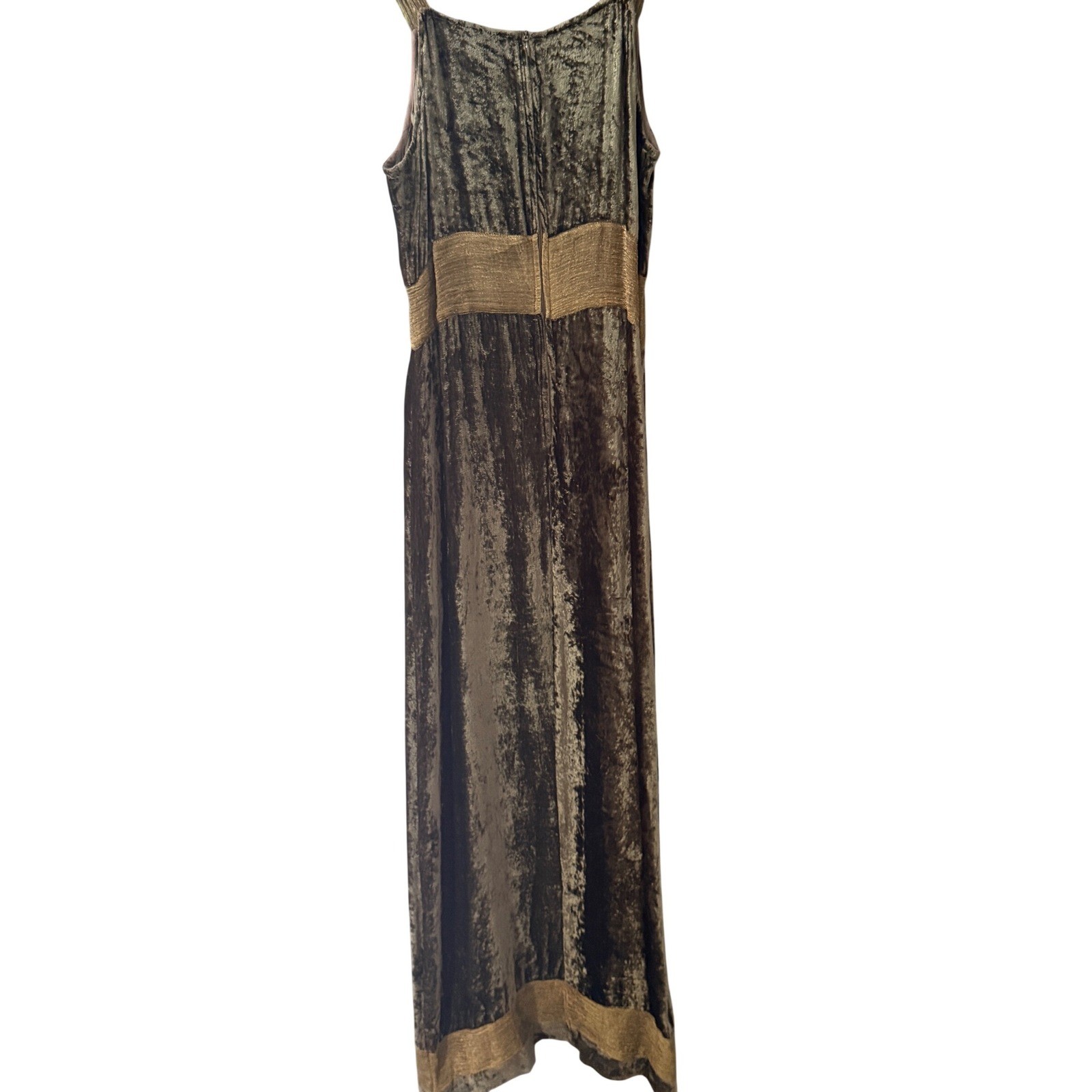 Renaissance Magnus Vintage 90s Crushed Velvet Maxi Dress Brown Gold Goblin L