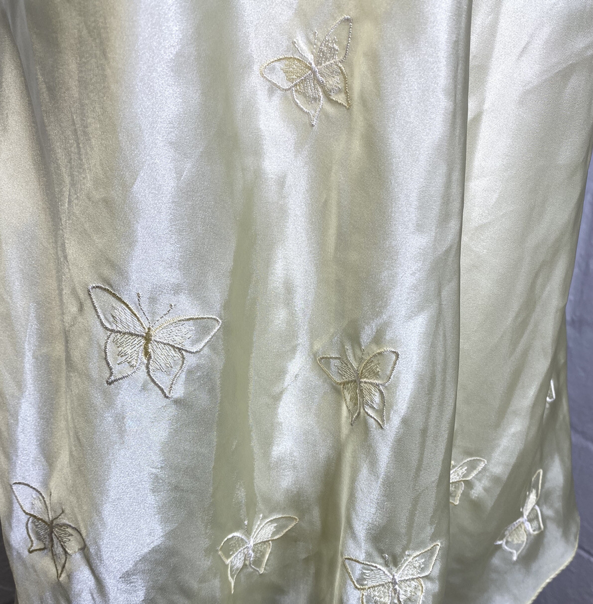 Sears INNER MOST SHINY Yellow LIQUID SATIN Nightgown Medium Butterfly Y2K 90s