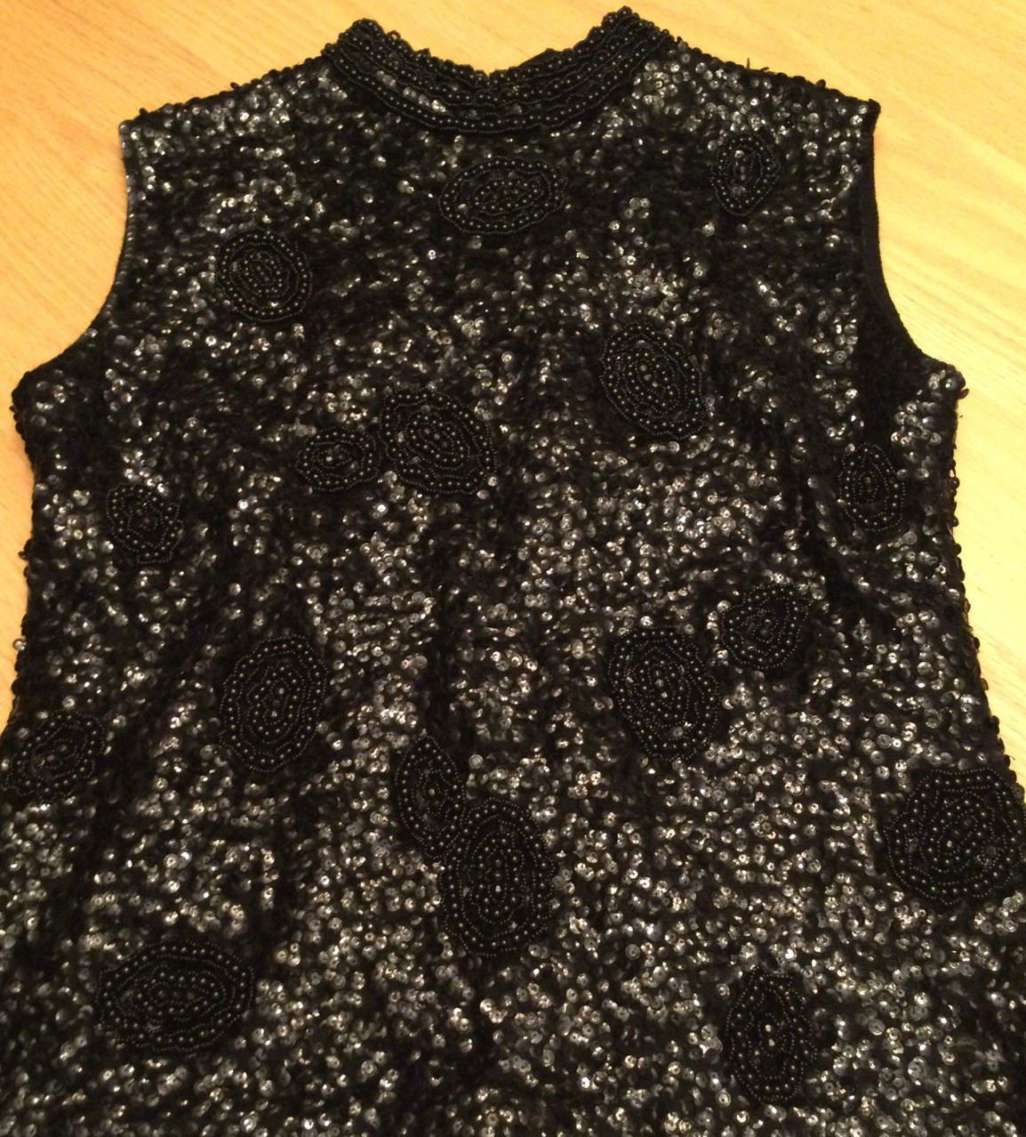 COMPLETELY BEADED OVER FINE WOOL SLEEVELESS TOP (SOME STRETCH)