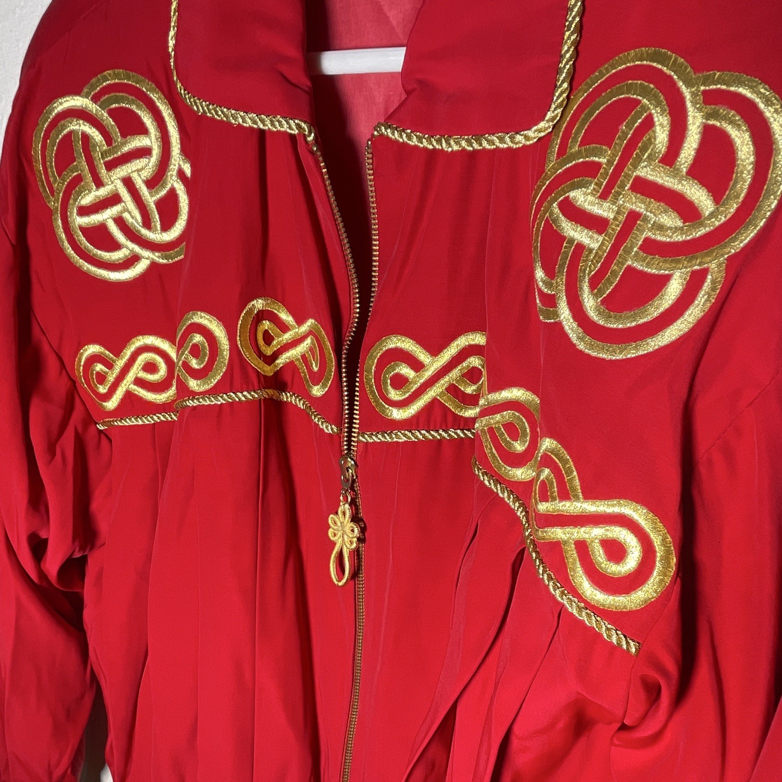 Viral Elements Red/Gold Embroidered Zip Jacket & Pants Pant Suit Set XS