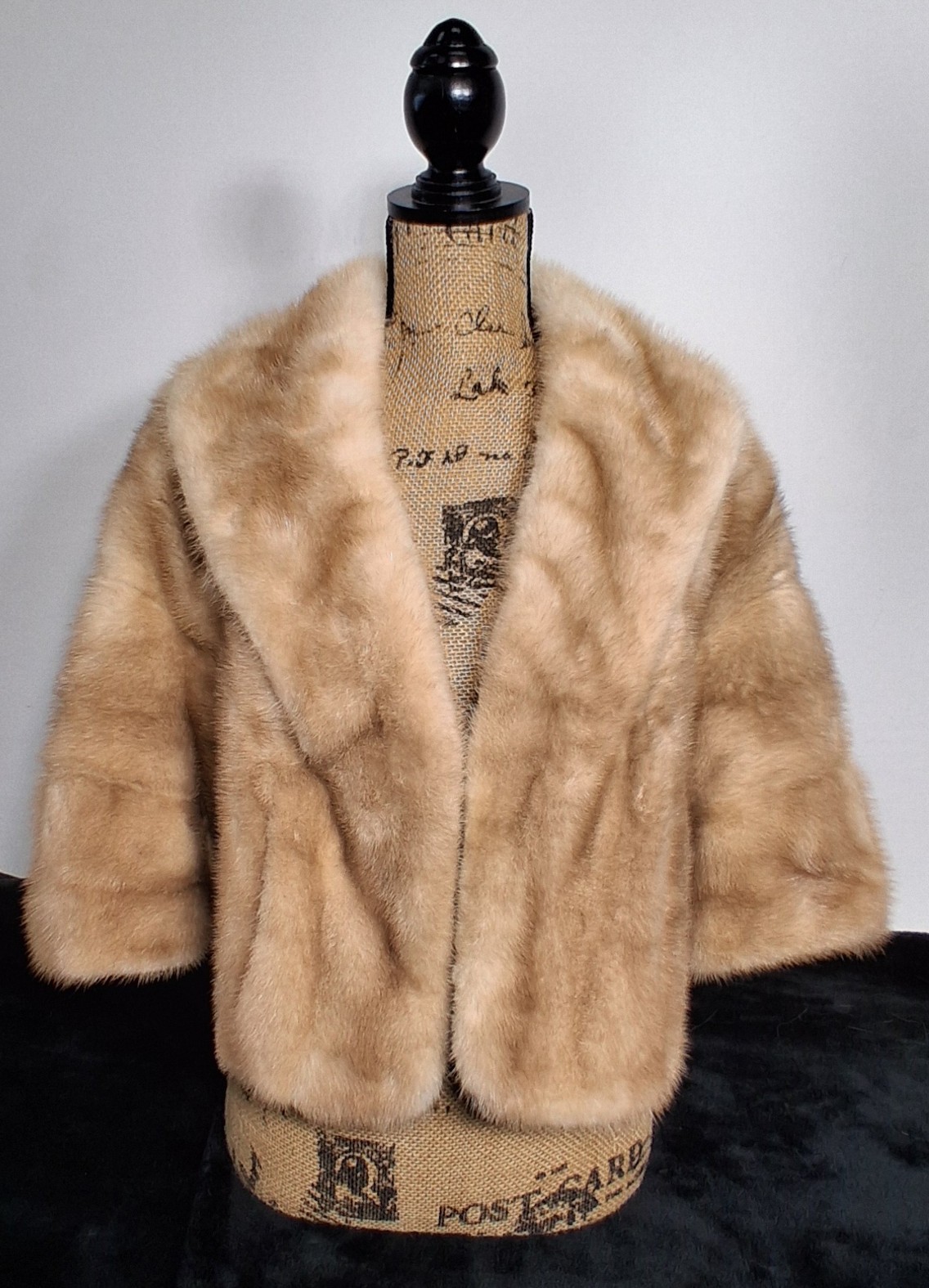 Vintage Custom Mink Fur Jacket Petite Small Shawl Collar Blonde Beige No Label