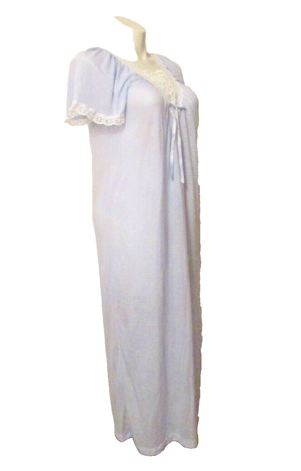 Sears Famous Bodies Soft Blue Poly Lace Trim Full Length Nightgown M USA made
