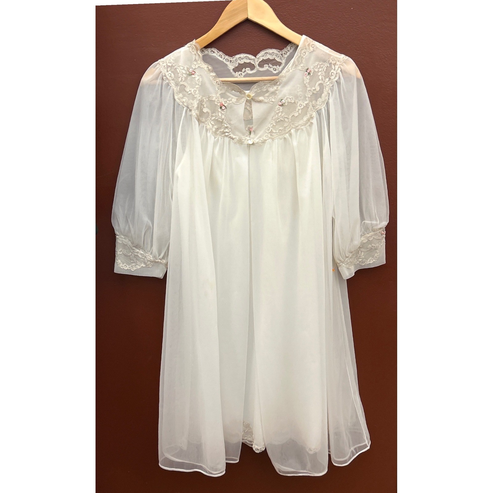 Vintage Kayser Peignoir Nightgown Robe Set Coquette Angelcore Bridal White Lace