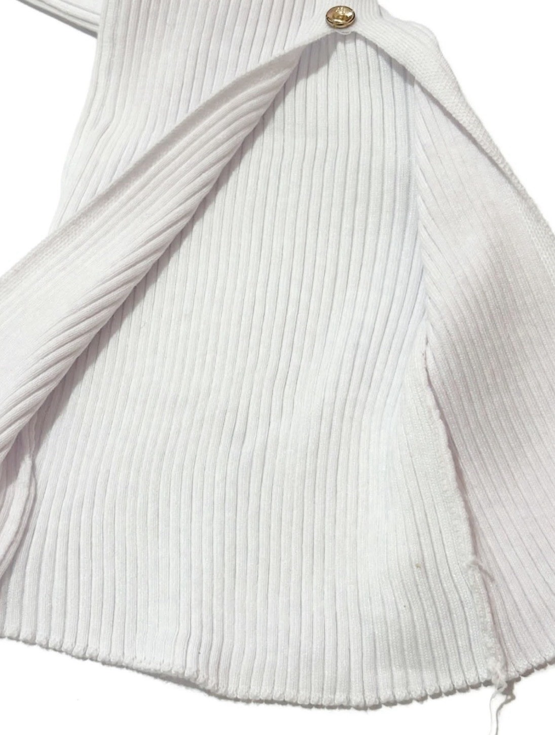 Sleeveless Ribbed Button-Front Midi Dress in White