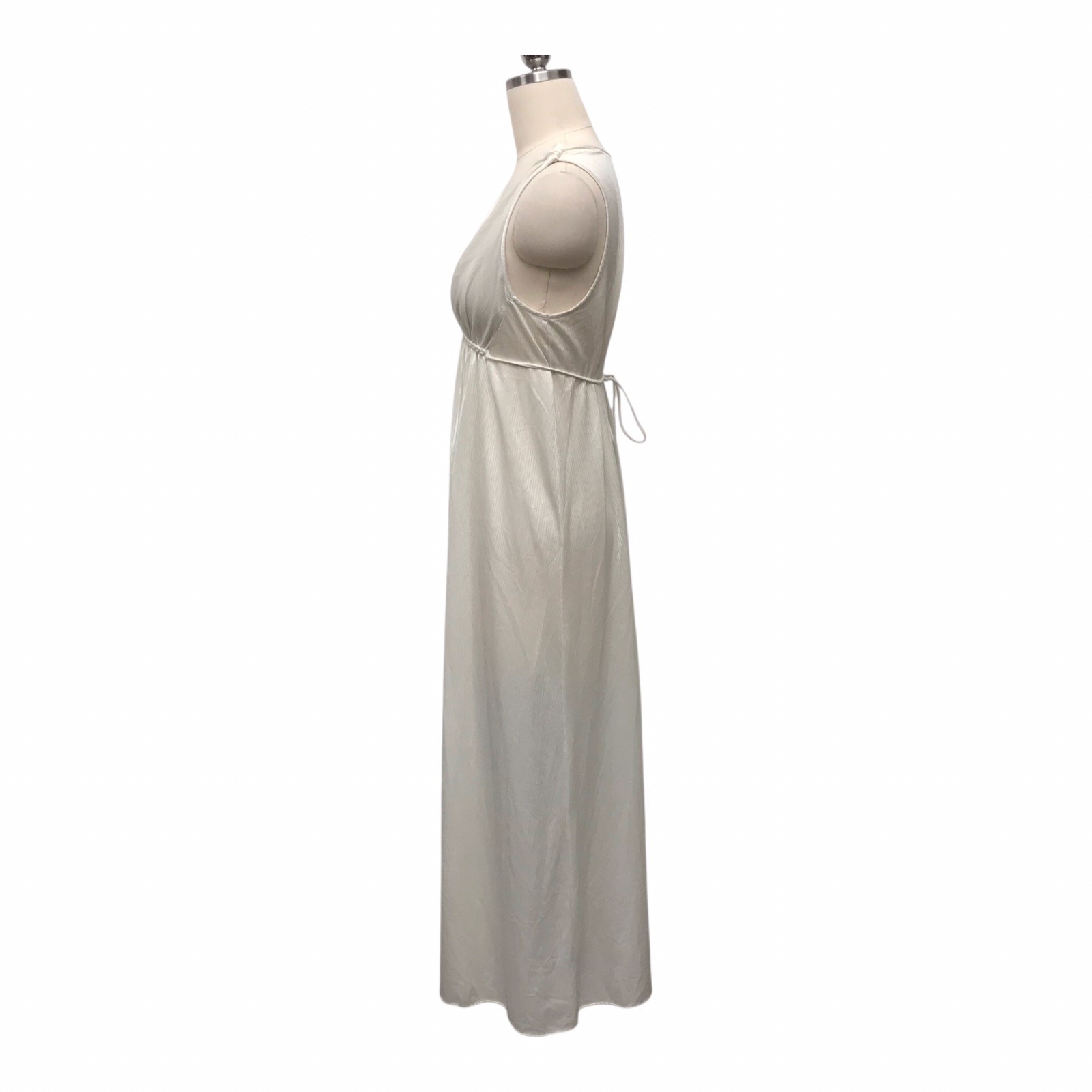 Vintage Val Mode Ivory Satin Full Length Slip Dress Goddess Empire Waist Sz M