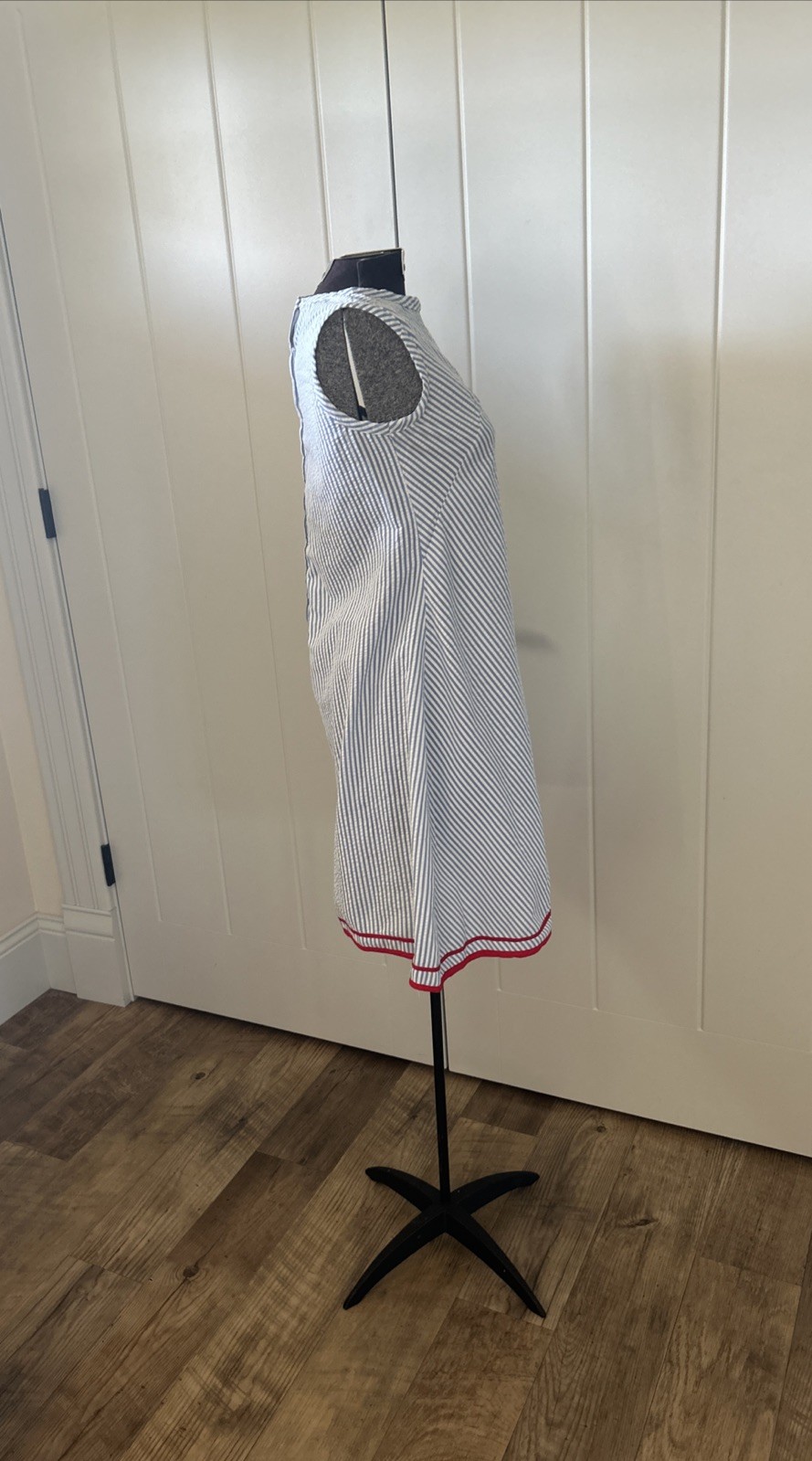 Vintage 1960’s Lightweight Red White & Blue Seersucker Shift Dress Nautical XS/S