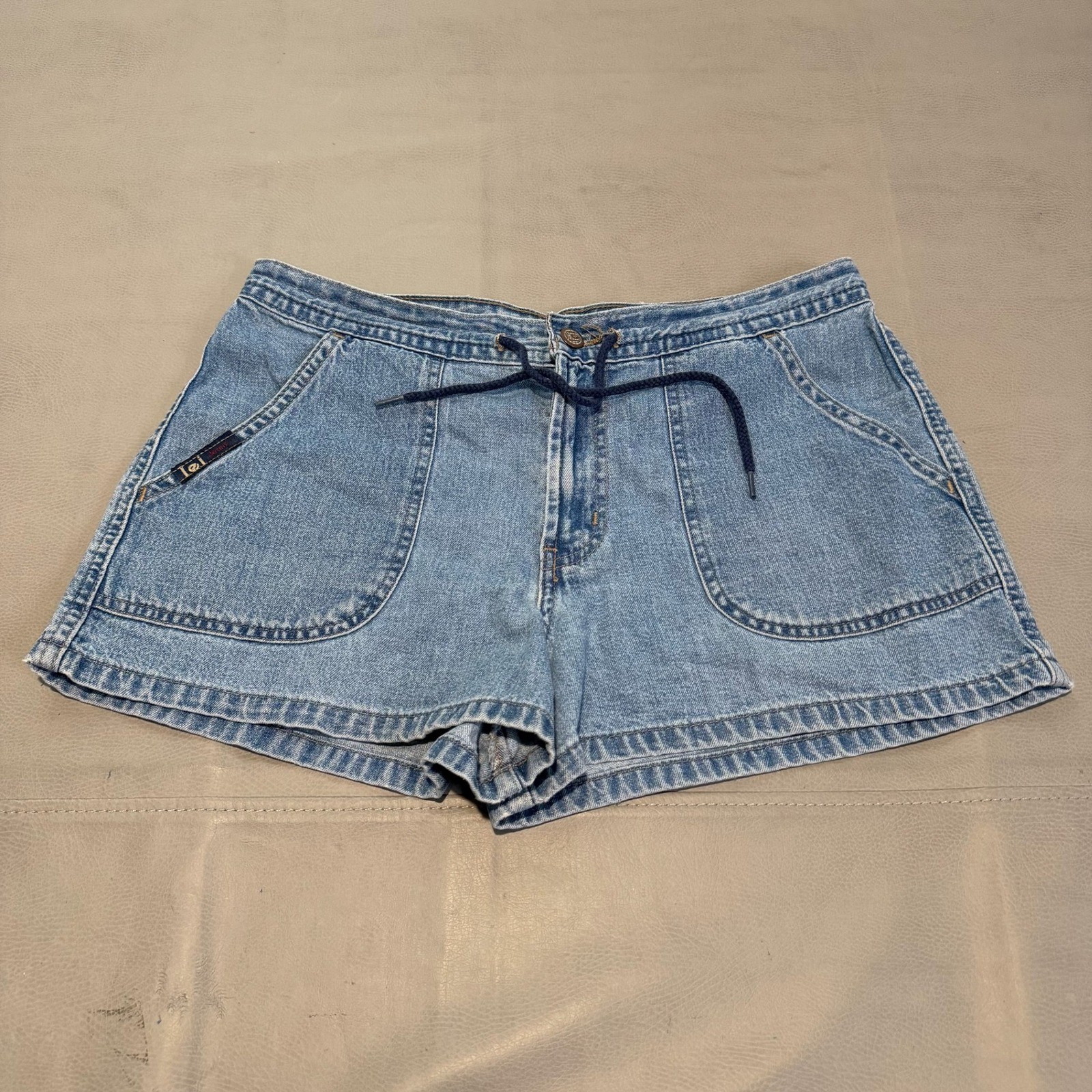 VTG Y2K L.E.I. Slouchy Denim Short Blue Cotton Drawstring Clueless Women-9/31-