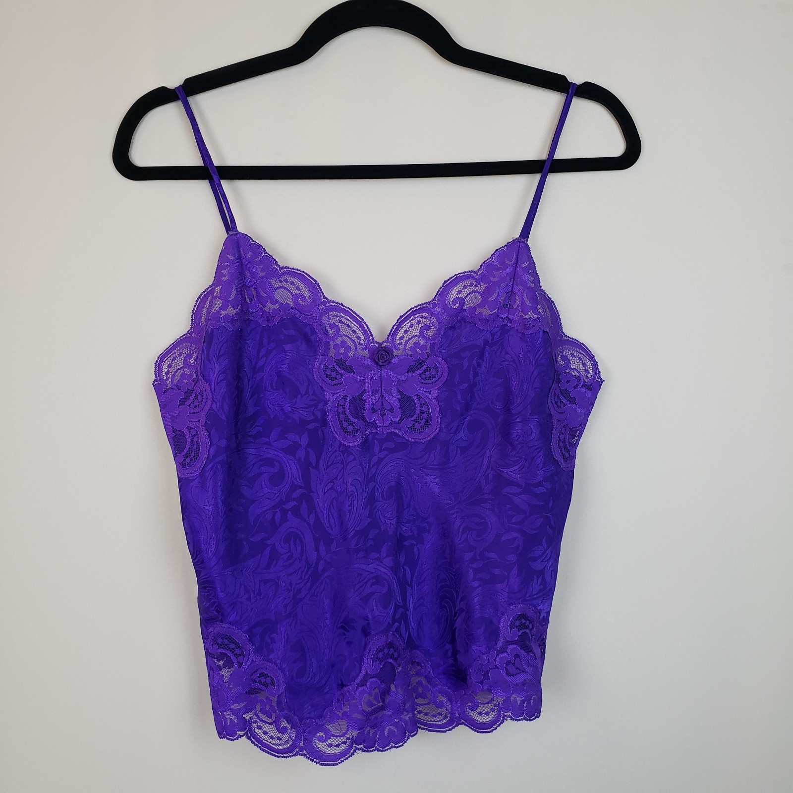 VTG 80s Camisole S Purple Satin Lace Colorful Vamp Club Boho Coquette Festival
