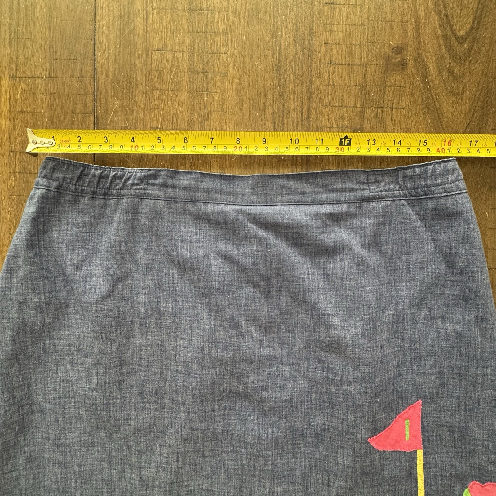 Vtg Frog Pond Skirt Skort Chambray Denim Sz 16 Golf Hole Flag Flowers USA Made