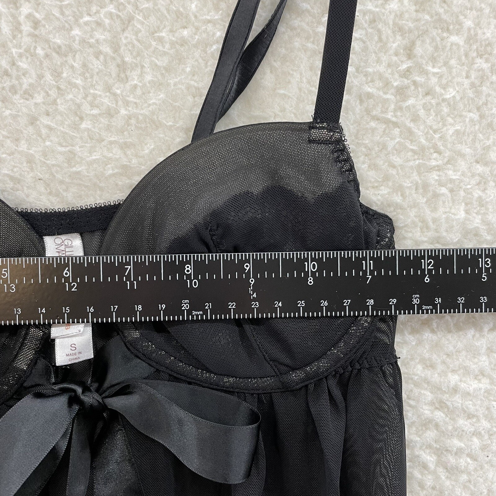 Y2K Vintage Gilligan O&rsquo;Malley Babydoll Slip Small Black Mesh Bow Padded Cupped