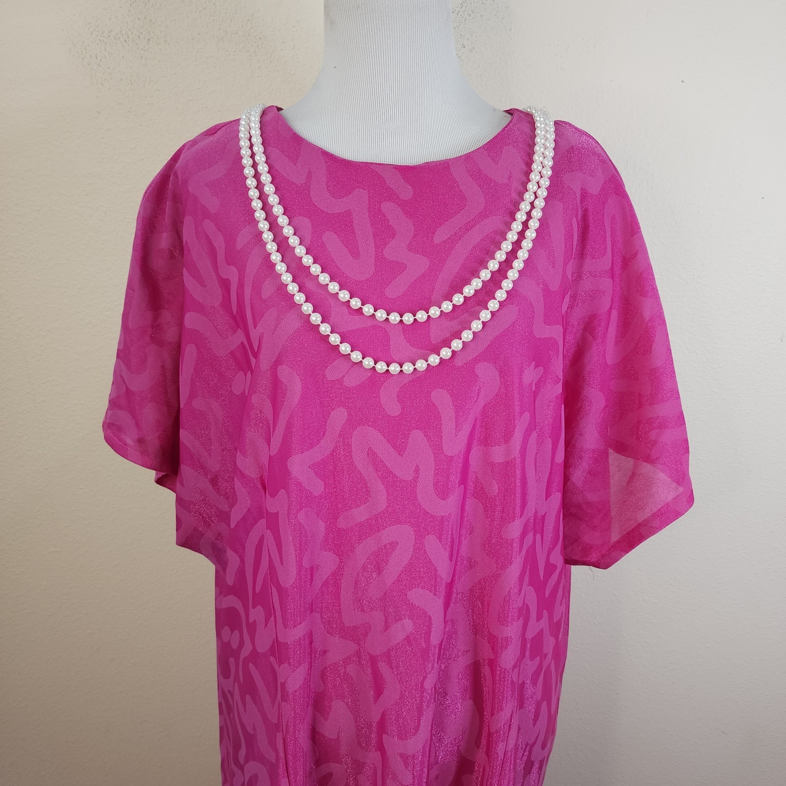 Risa Ann Vintage Midi Shift Dress Shift Size 24.5 Attached Necklace Magenta