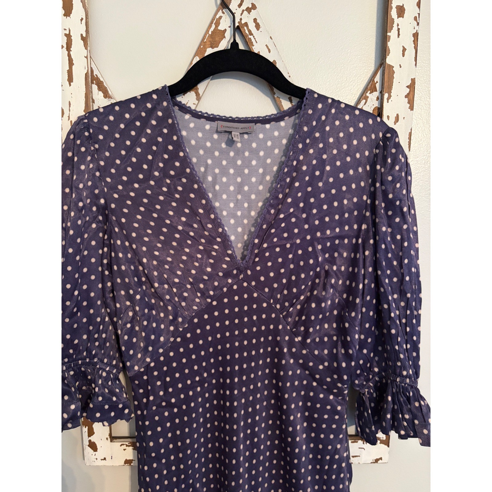 Anthropologie Conditions Apply V-Neck Maxi Dress Satin Polka Dots Size Petite S