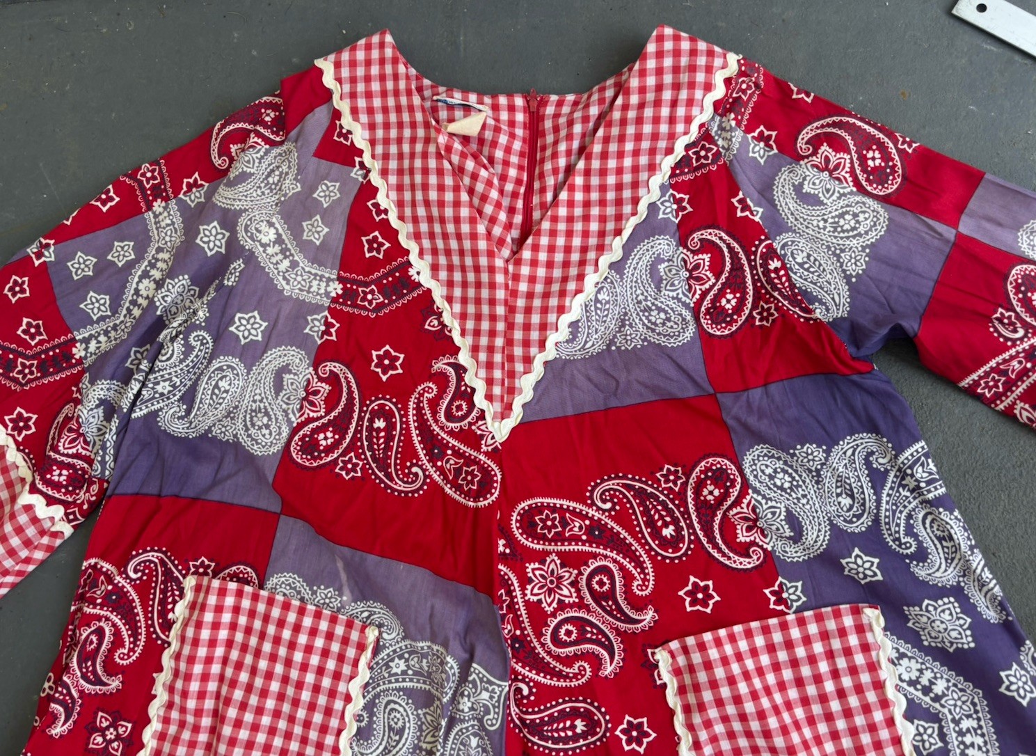 VTG 60s Bonwit Teller HIPPIE Boho Handkerchief Patchwork OVERSIZED Dress.